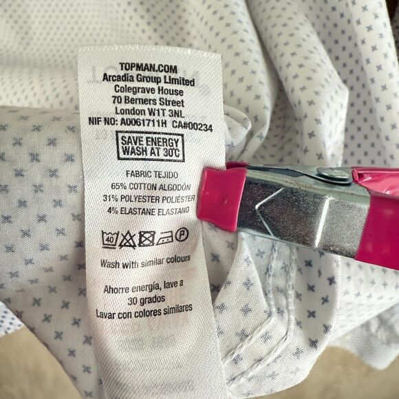 Topman Shirt Mens L White Stretch Slim Long Sleeve Button Down Business Casual - Picture 13 of 14